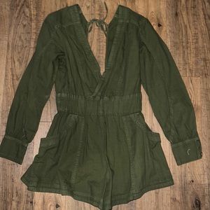 Free People Green Long Sleeve Romper